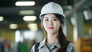 中国女性工程师在建筑工地描绘蓝图人像摄影图