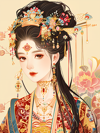 中国古代古典唯美古装美女手绘女子插画