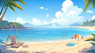 夏日场景元素插画海滩