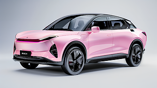 车的前面粉红色新能源电能汽车行业摄影