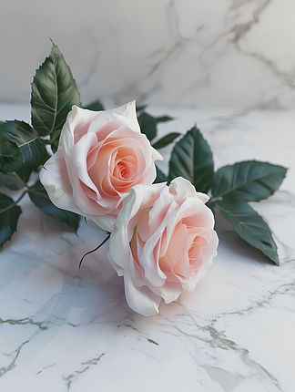 情人节玫瑰花优雅摆放:玫瑰色玻璃瓶以白色墙壁为背景,干净的阳光透过