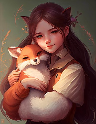 女生抱着狐狸的头像图片