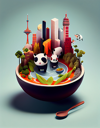 成都城市熊猫和火锅