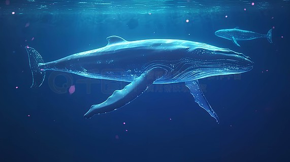 发光的透明鲸鱼在海里遨游pvc透明名片半透明半透明背景卡通鲸鱼透明