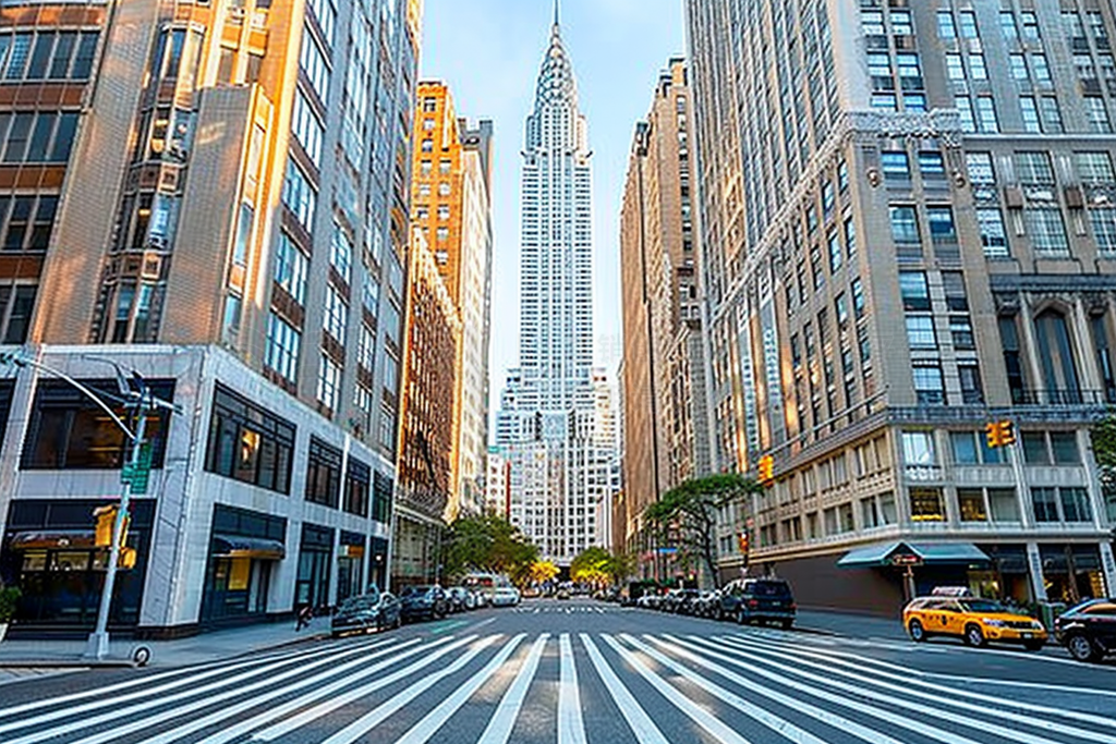 street in manhattan downtown with crysler building, new york city, usa - view ȥåեȤȻִзֵ¥