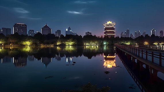 迎泽公园夜景图片