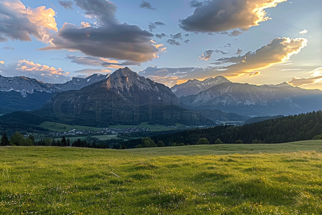 sunset at a mountain pasture over garmisch-partenkirchen - view ȥåեȤȻȻдʵɽɽݵƶշ羰Ƭ