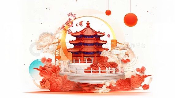 国庆中国红主题元素banner背景图