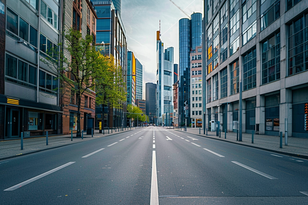 empty road in financial district in frankfurt, germany - city ȥåեȤȻִзԼֵ¥񳡾ҵƬ