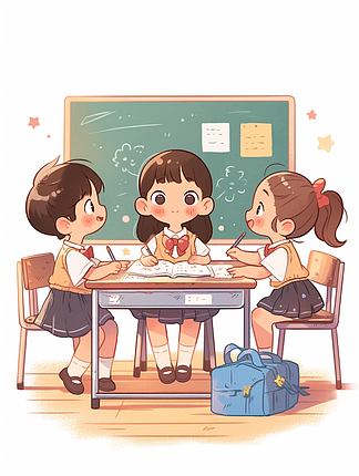 卡通认真学习的小学生插画