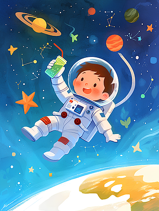 宇航员漂浮在太空中太空宇宙插画