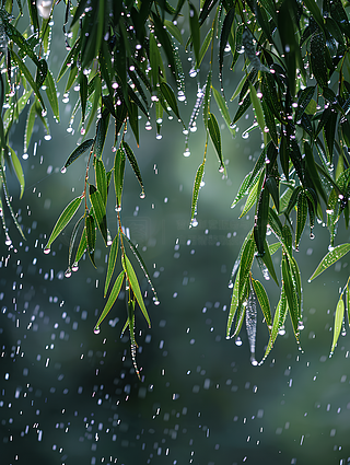 雨中的柳树图片图片