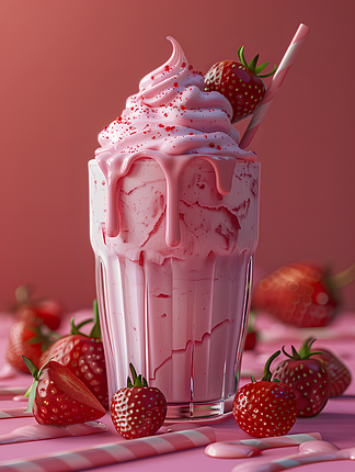 草莓冰淇淋草莓奶昔高清摄影图