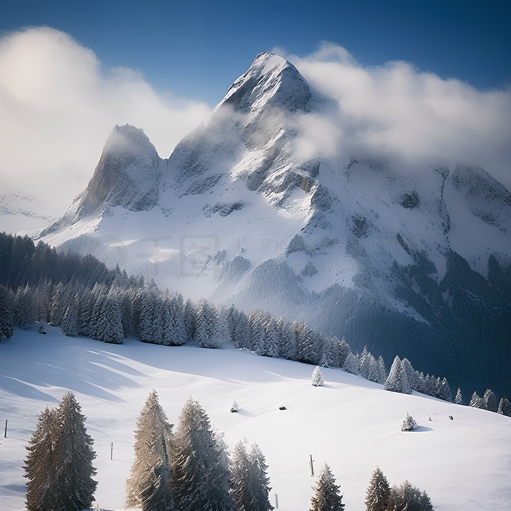 冬天风景雪山对天空,布鲁门斯坦,瑞士图片购买摄影图片