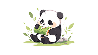 可爱的熊猫在吃竹子扁平风插画