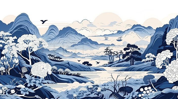 00木刻版画山水风景剪纸画01215125中国传统古典风山水墨画节气风景