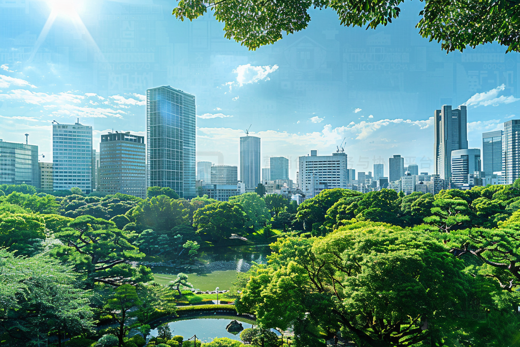 tokyo skyline with lush green park on a sunny day - view ȥåեȤȻִ߹԰ȻҵƬ