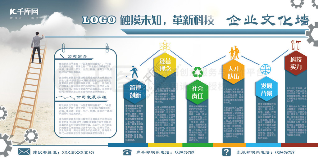 灰蓝色简约大气工业行业企业文化墙