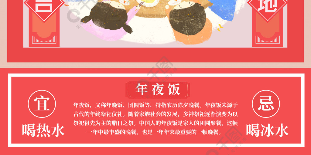 春节习俗大年三十年夜饭海报矢量图免费下载