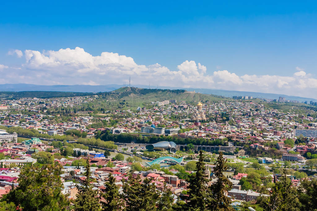 Panoramic view of Tbilisi city from Sololaki Hill, old town and