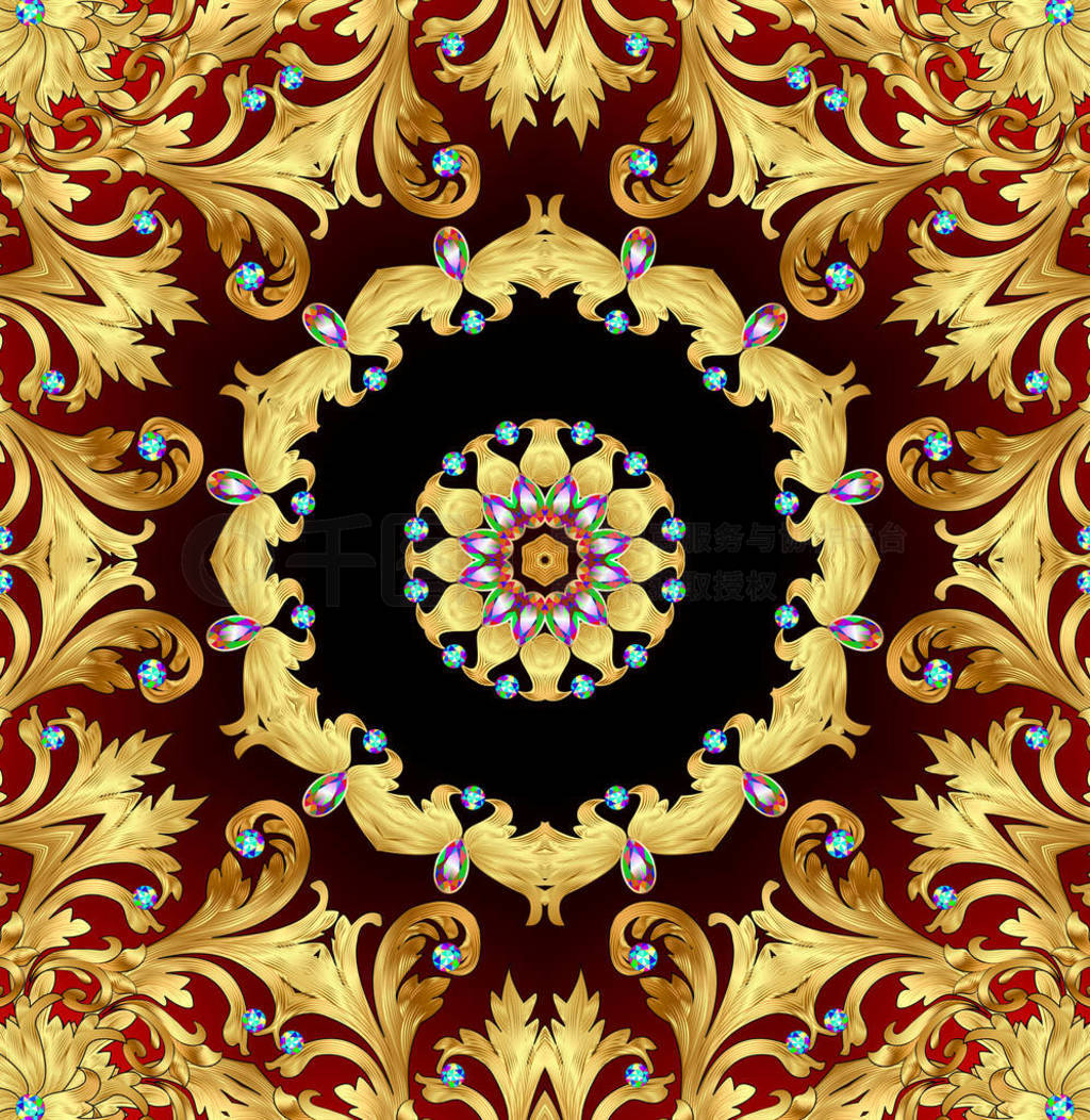 background with a rosette of gold and precious stones