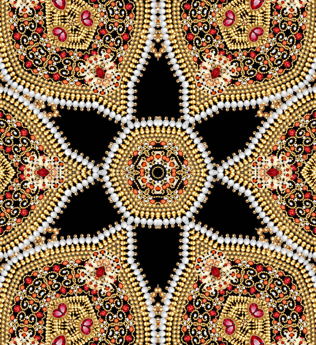 background with gold floral patterns and precious stones