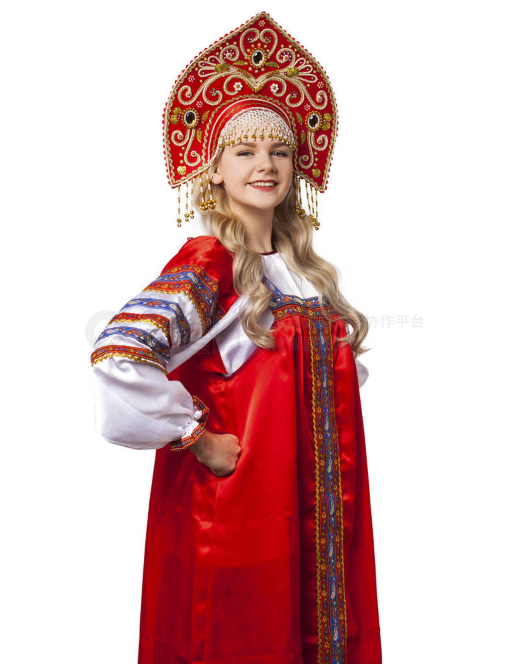 Traditional Russian folk costume, portrait of a young beautiful