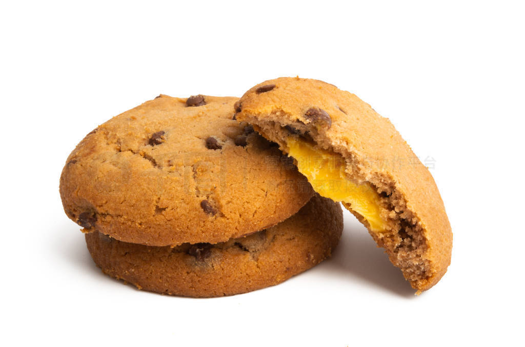 chocolate chip cookies with orange cream isolated