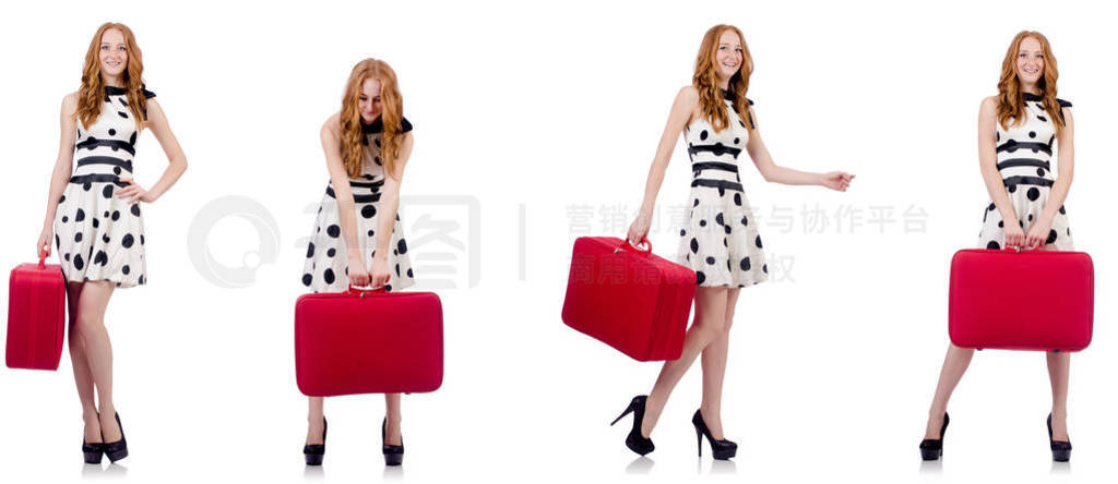 Young beautiful woman with red suitcase
