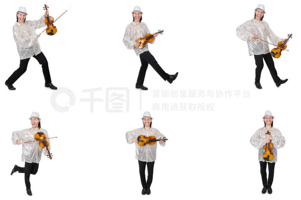 Young man playing violin isolated on white