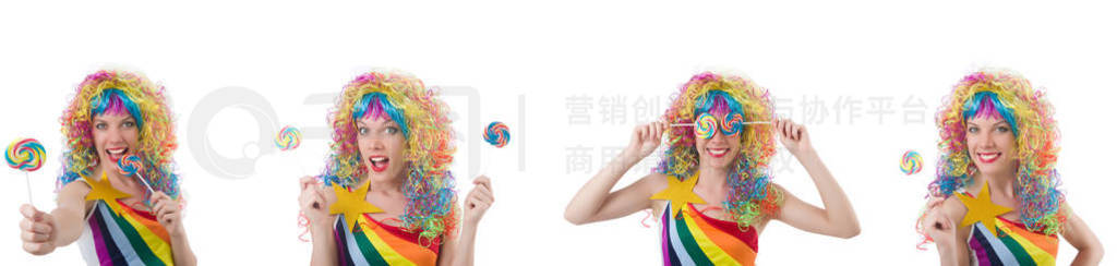 Woman with lollypop isolated on white