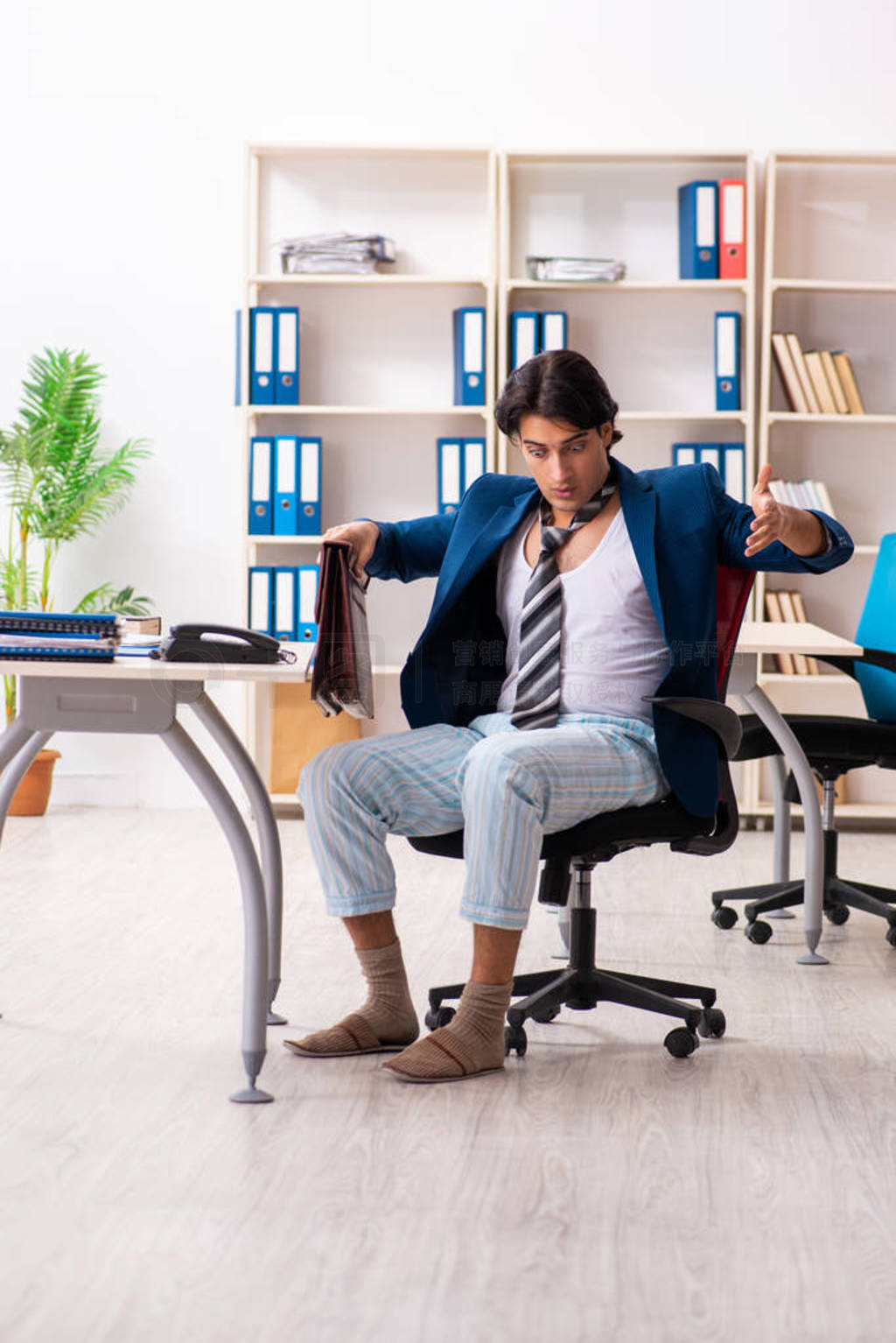 Employee coming to work straight from bed