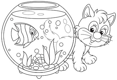 小猫种鱼的简笔画图片