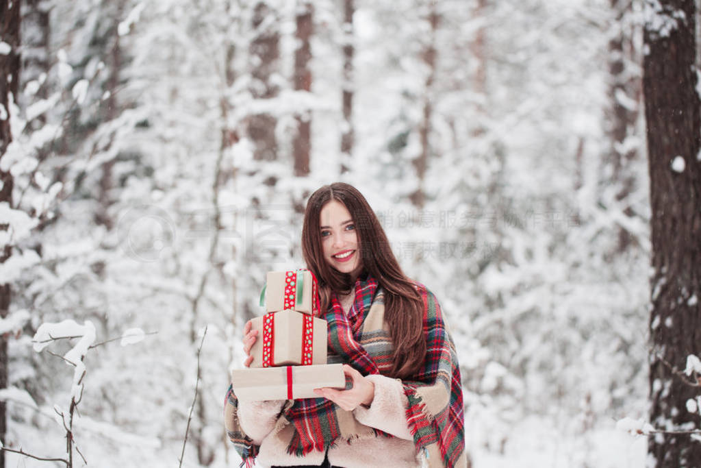 beautiful girl in winter forest
