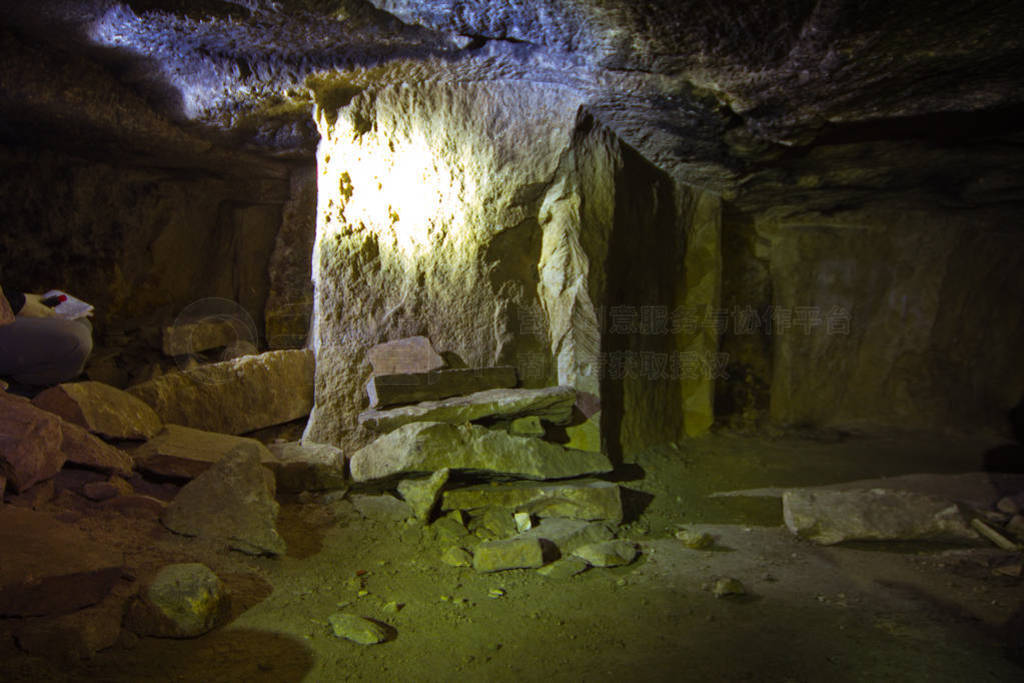 Old abandoned flooded limestone mine Gurievsky in Byakovo, Tula