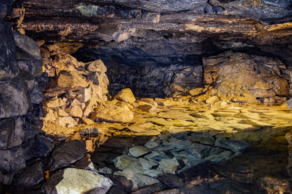 Old abandoned flooded limestone mine Gurievsky in Byakovo, Tula