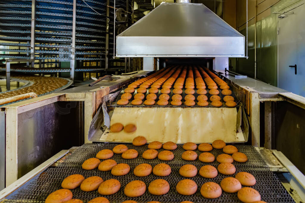 Confectionery factory. Production line of baking cookies.