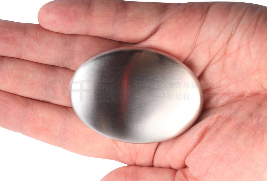 hand with Stainless Steel Soap isolated on white background