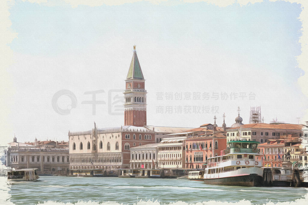 City Venice. Imitation of a picture. Oil paint. Illustration