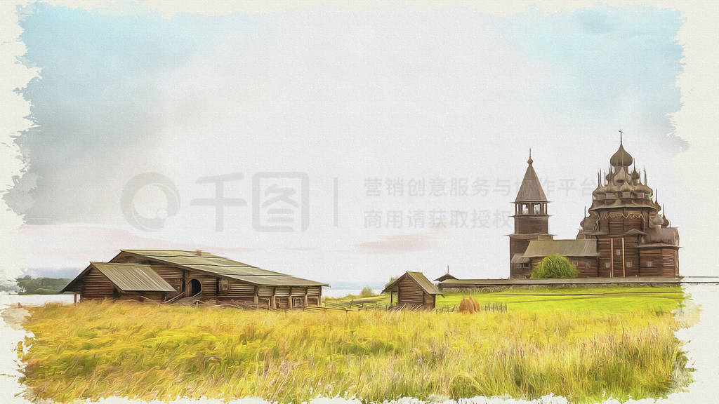 Kizhi. Ancient church of Transfiguration. Imitation of a picture