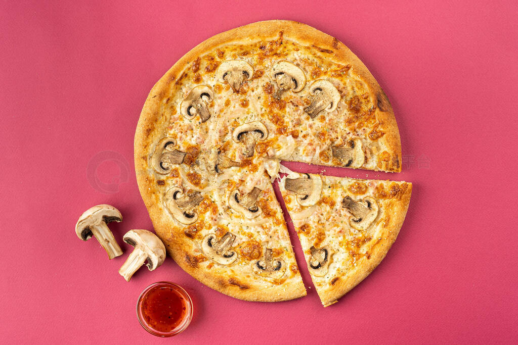 pizza close-up, isolated, against a colored background. whole pi