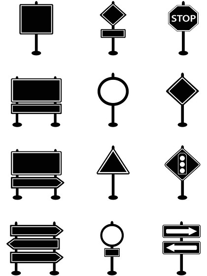 簡單的交通標誌及道路籤名圖標