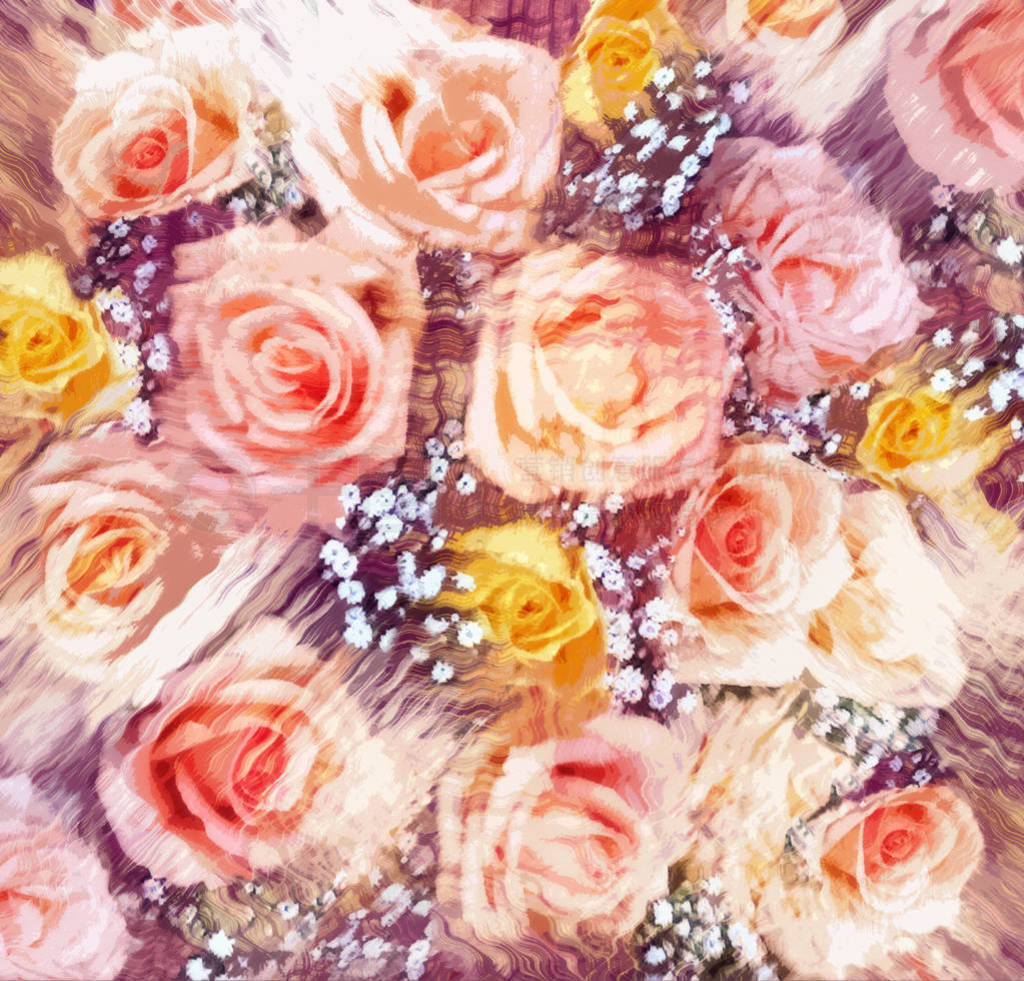 Floral background with stylized pink and yellow roses