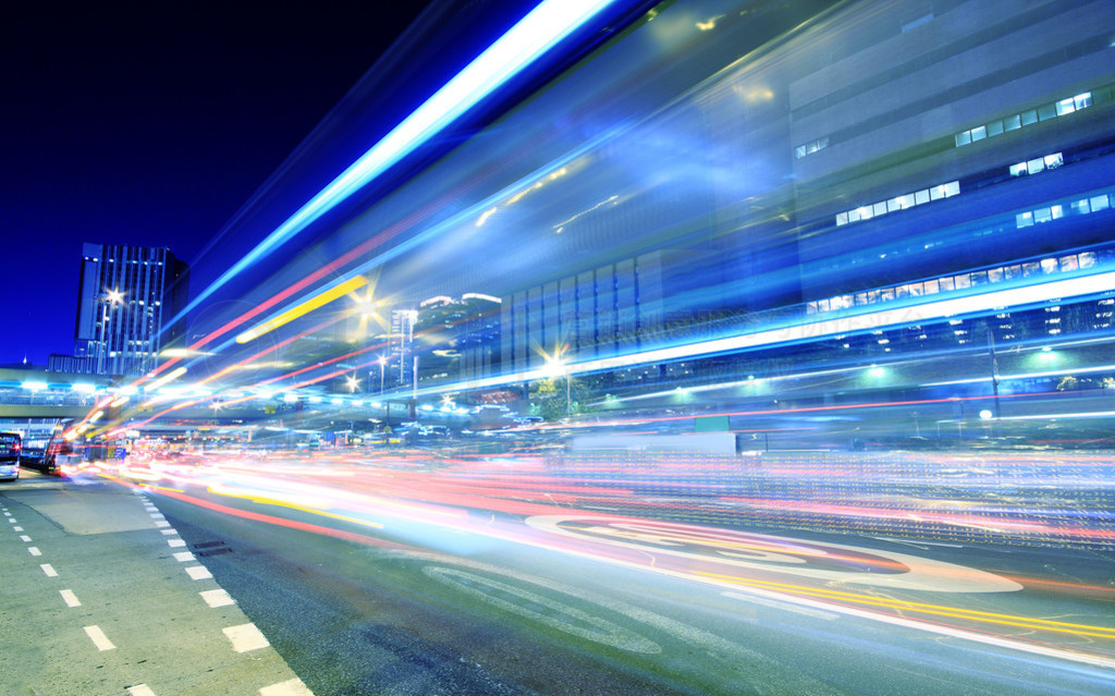 Traffic in city at night