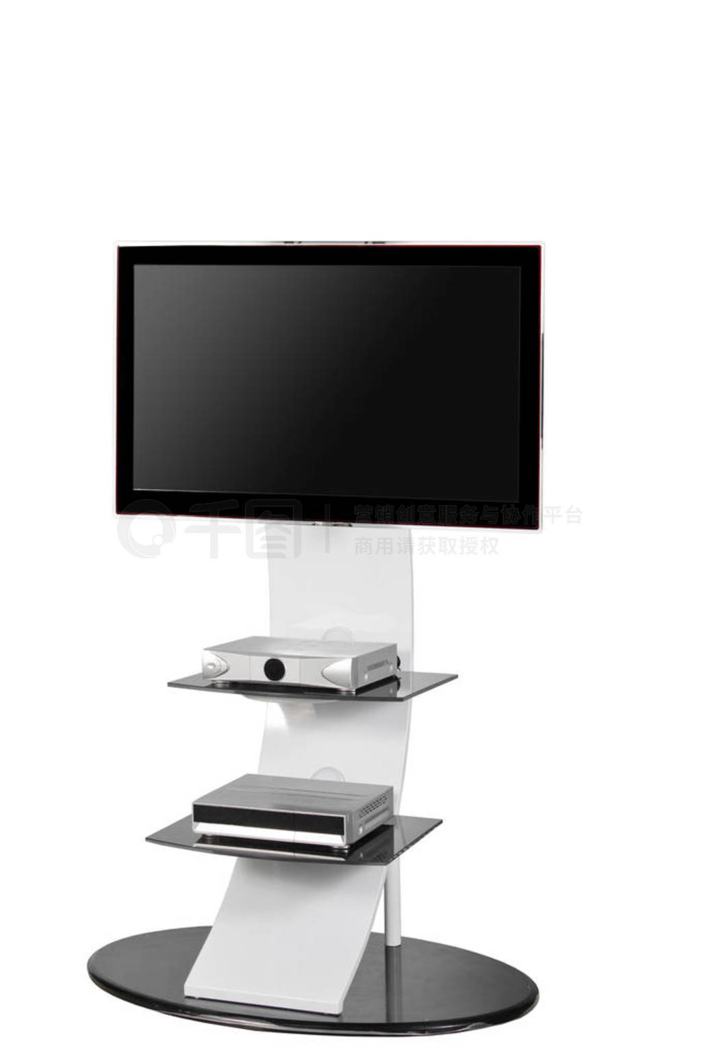 Plasma (LED) TV on a stand isolated on a white background.