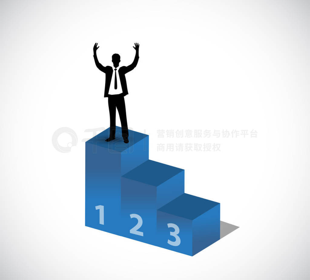 businessman raising hands in top of a podium