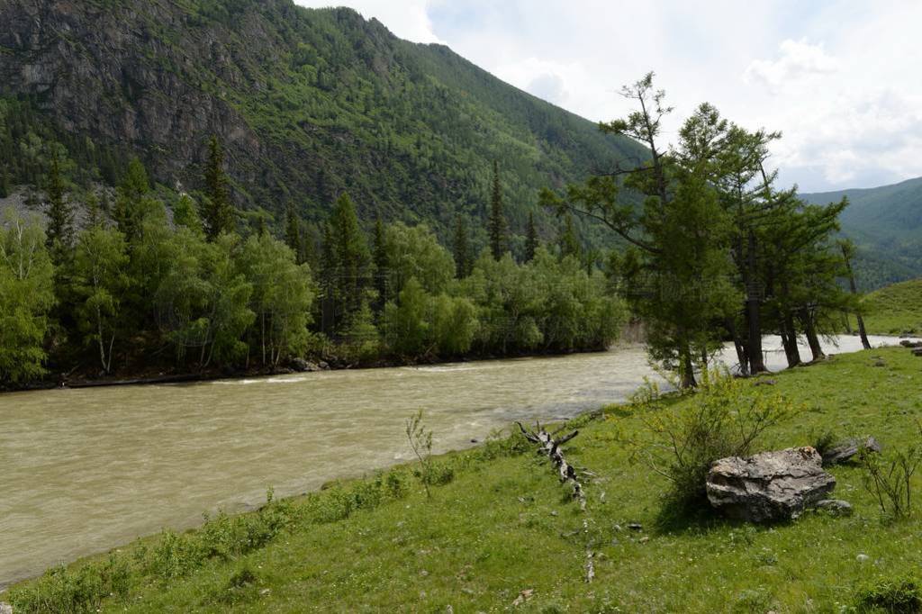 Mountain landscape by the river Chuya, Altai Republic, Siberia,