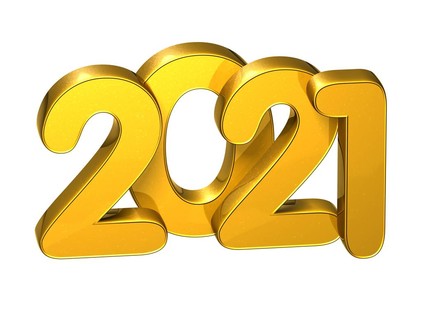 3d 黄金数量新年 2021 年白色背景上