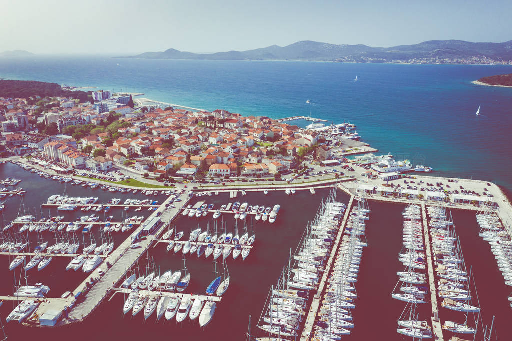 Aerial View of Yacht Club and Marina in Biograd na Moru. Summer