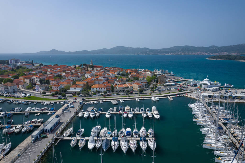 Aerial View of Yacht Club and Marina in Biograd na Moru. Summer